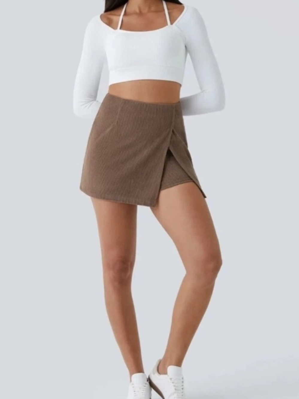 HALARA Brown Wrap-Front Skort